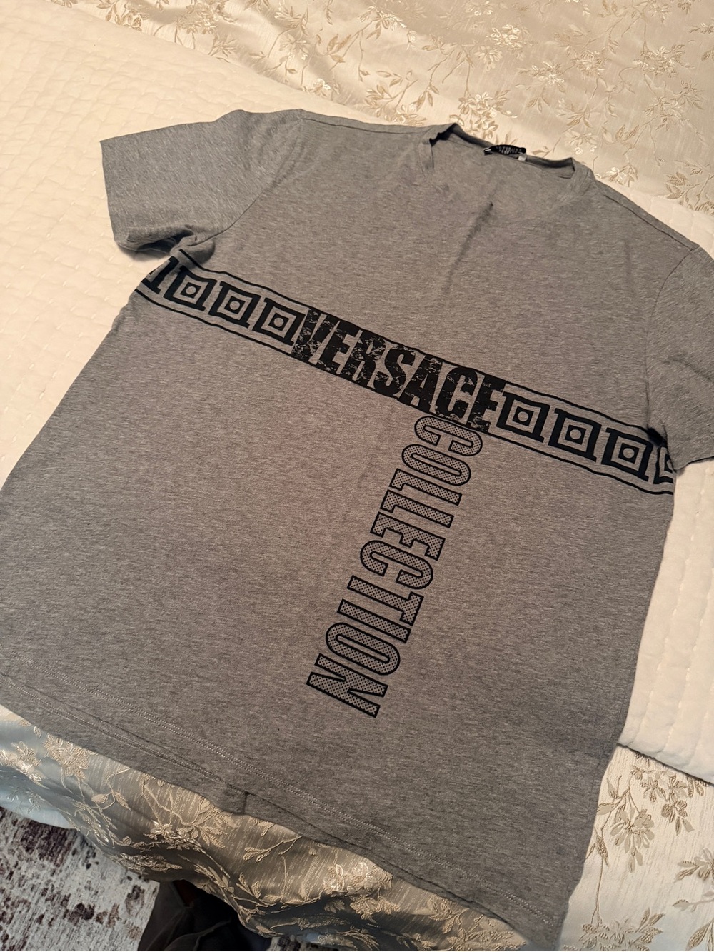 Versace Gray Short Sleeve Logo Band Tee